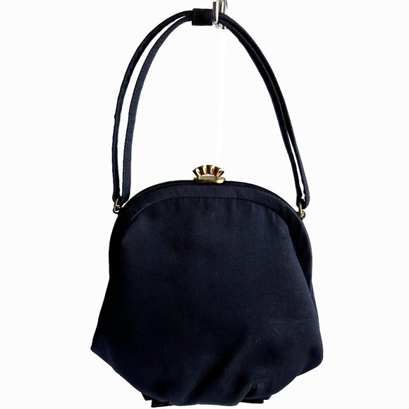 Morris Moskowitz Bag Purse Handbag Navy Silk Bow Detail with Coin Purse - Picture 1 of 10